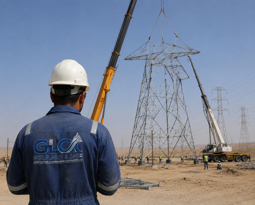 Grand Line overhead transmission line construction in Iraq